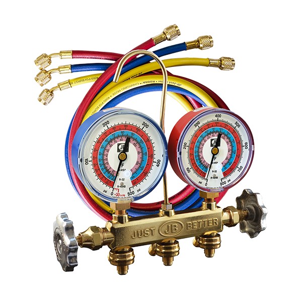 22633 - PATRIOT 2-Valve Brass Charging Manifold With 5FT Hoses A2L Compatible